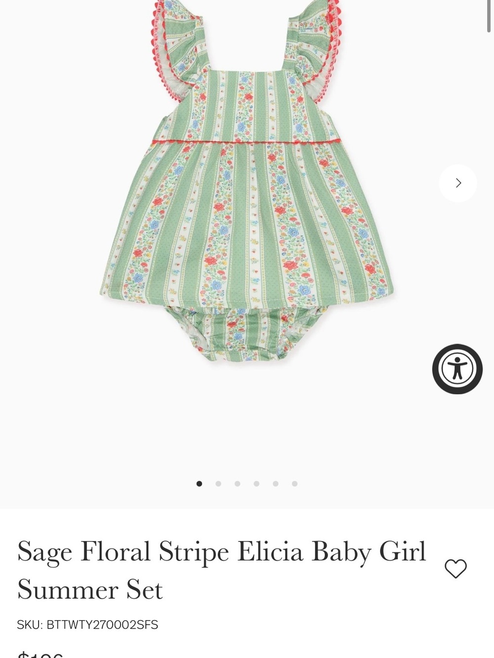 La Coqueta Sage Floral Stripe Elicia Baby Girl Summer Set 18M Green Red White